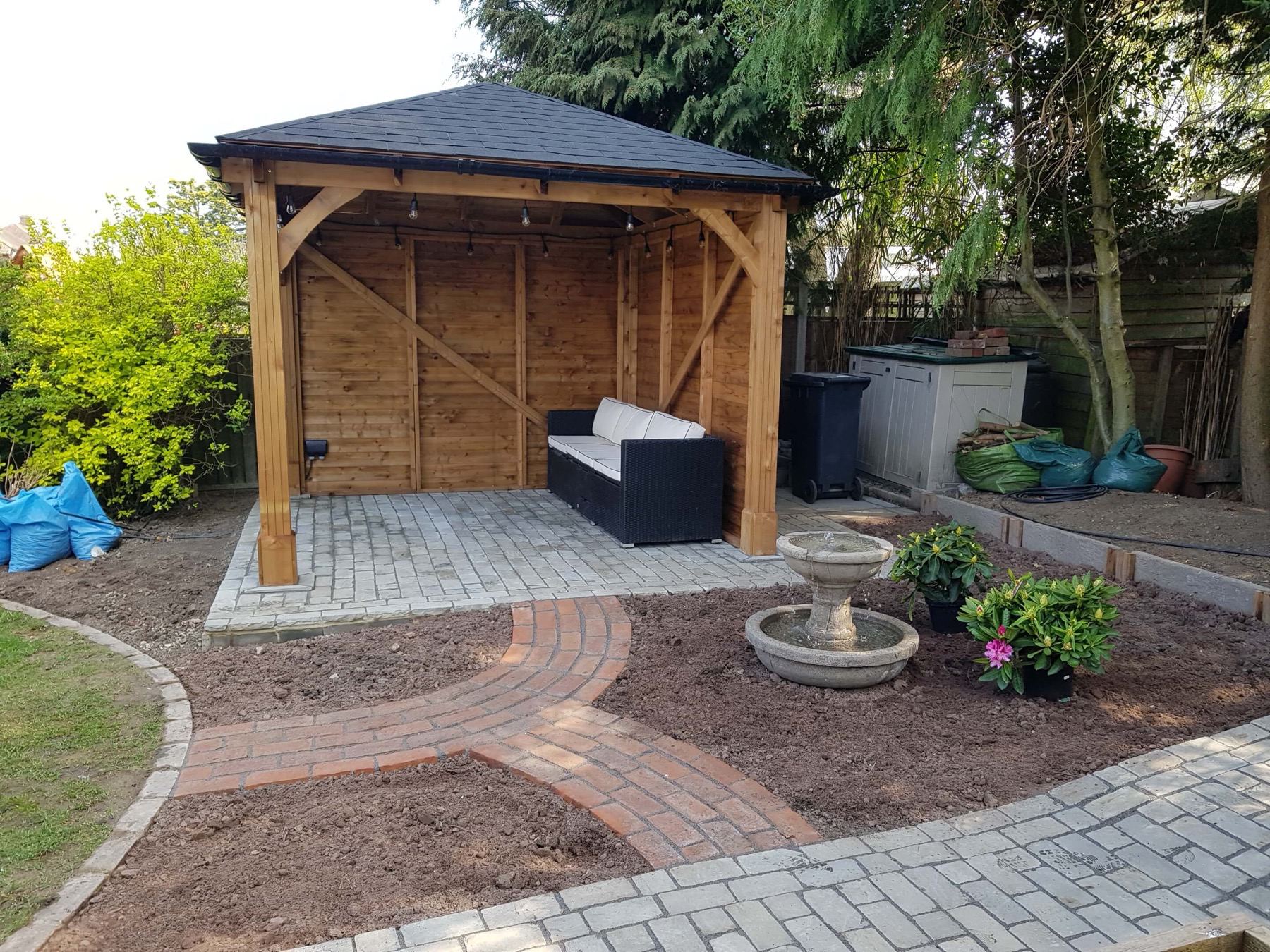 Brick path and gazebo